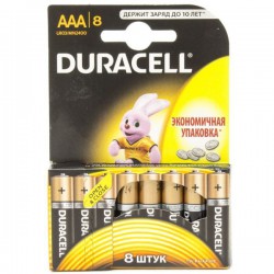 Батарейки, Duracell (Дюраселл) 8 шт арт. LR03 Бейсик ААА алкалиновые 1.5V